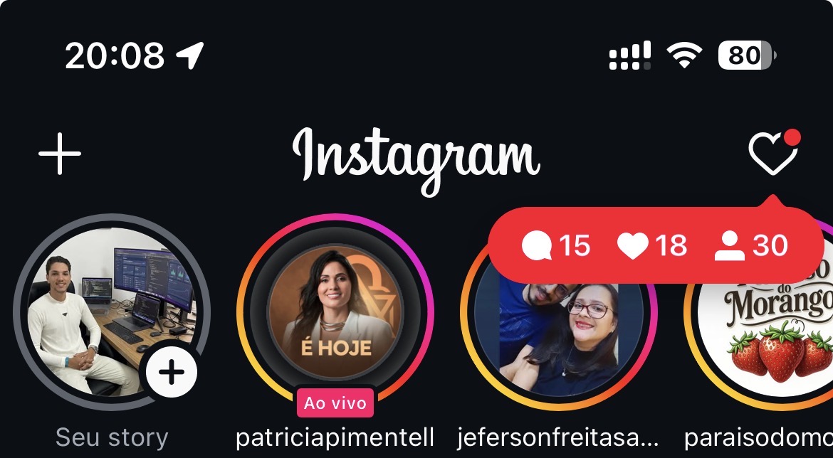 Notificações de seguidores e curtidas